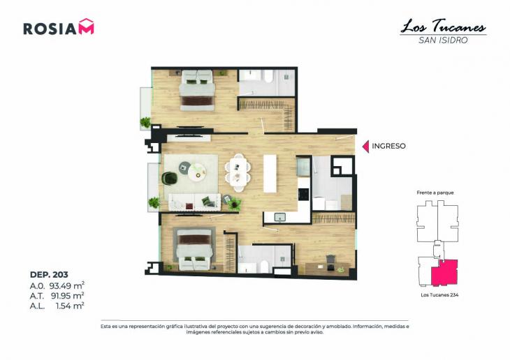 Plano del modelo 203 del proyecto Los Tucanes en San Isidro