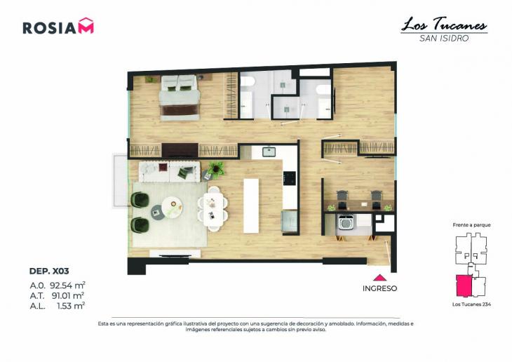 Plano del modelo 403 del proyecto Los Tucanes en San Isidro