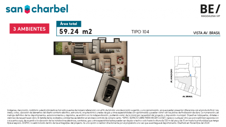 Plano del modelo TIPO 104 del proyecto BE/ en Magdalena Del Mar
