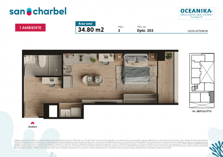 Plano del modelo TIPO 3A del proyecto OCEANIKA en San Miguel