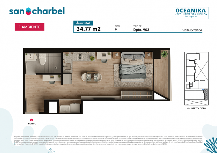 Plano del modelo TIPO 3F del proyecto OCEANIKA en San Miguel