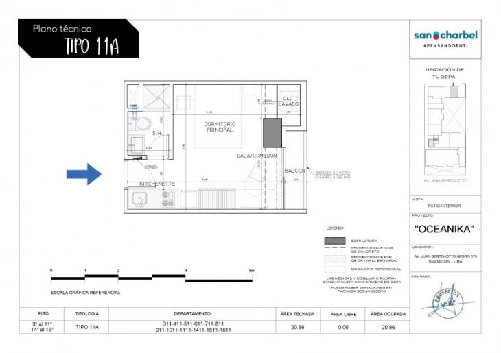 Plano del modelo TIPO 11A del proyecto OCEANIKA en San Miguel