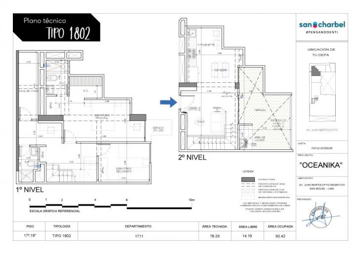 Plano del modelo TIPO 1802 del proyecto OCEANIKA en San Miguel