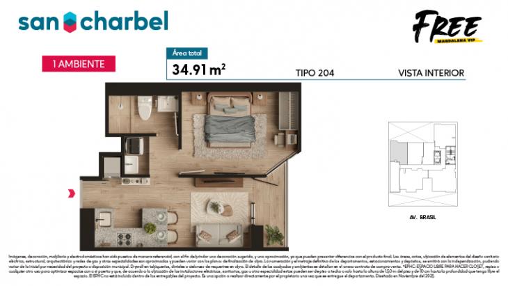 Plano del modelo TIPO 204 del proyecto FREE en Magdalena Del Mar