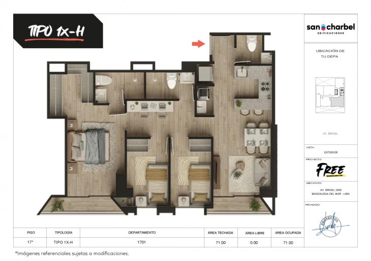 Plano del modelo TIPO 1X-H del proyecto FREE en Magdalena Del Mar