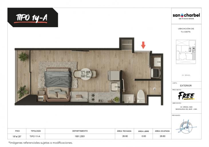 Plano del modelo TIPO 1Y-A del proyecto FREE en Magdalena Del Mar
