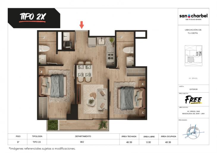 Plano del modelo TIPO 2X del proyecto FREE en Magdalena Del Mar