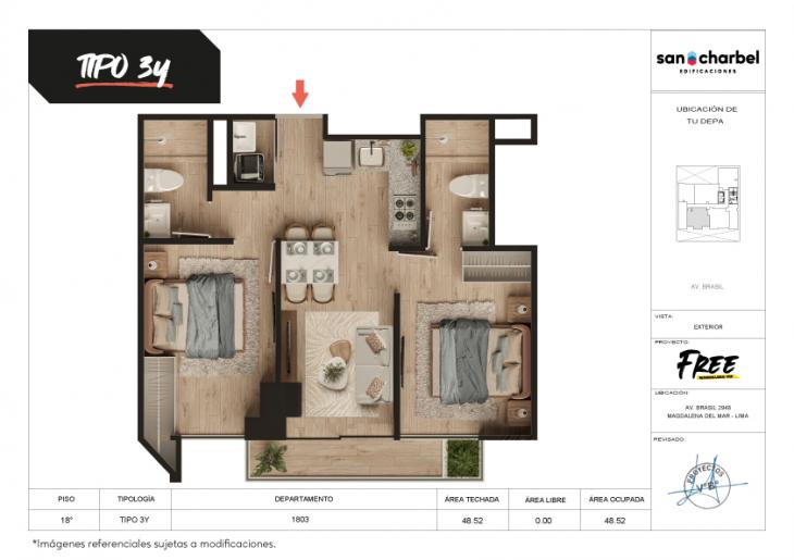 Plano del modelo TIPO 3Y del proyecto FREE en Magdalena Del Mar