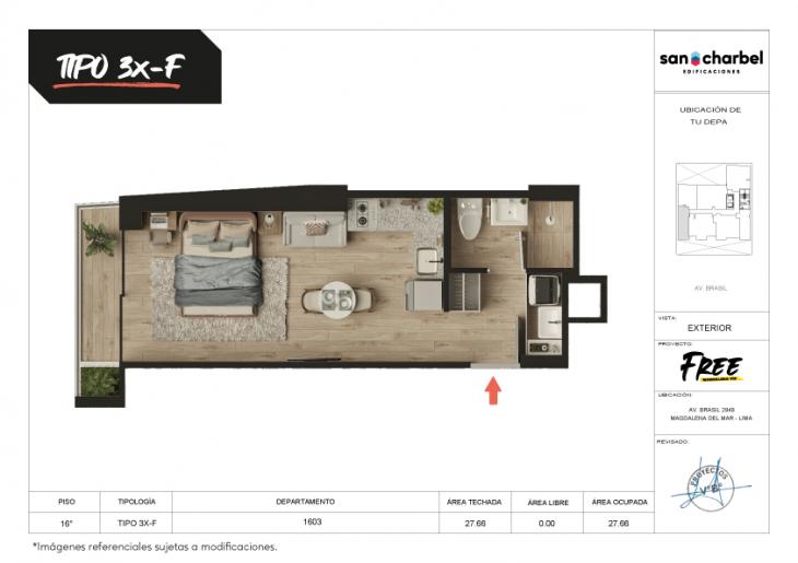 Plano del modelo TIPO 3X-F del proyecto FREE en Magdalena Del Mar
