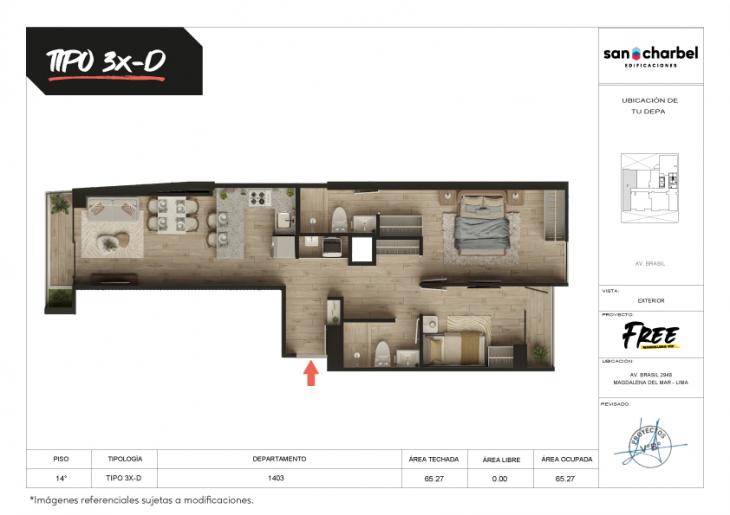 Plano del modelo TIPO 3X-D del proyecto FREE en Magdalena Del Mar