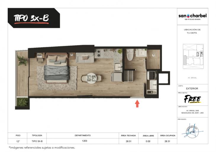 Plano del modelo TIPO 3X-B del proyecto FREE en Magdalena Del Mar