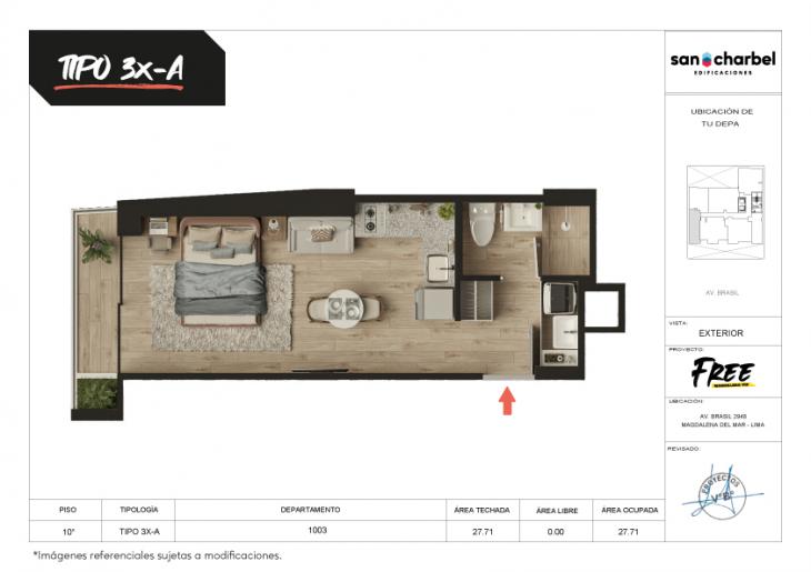 Plano del modelo TIPO 3X-A del proyecto FREE en Magdalena Del Mar