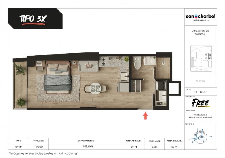 Plano del modelo TIPO 3X del proyecto FREE en Magdalena Del Mar