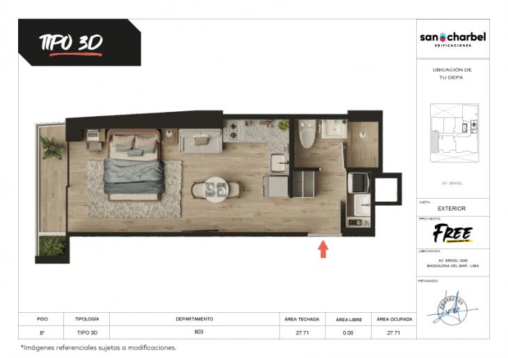 Plano del modelo TIPO 3D del proyecto FREE en Magdalena Del Mar