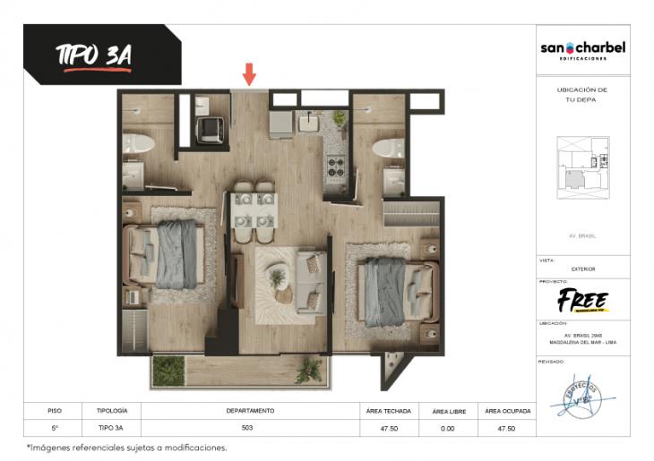 Plano del modelo TIPO 3A del proyecto FREE en Magdalena Del Mar
