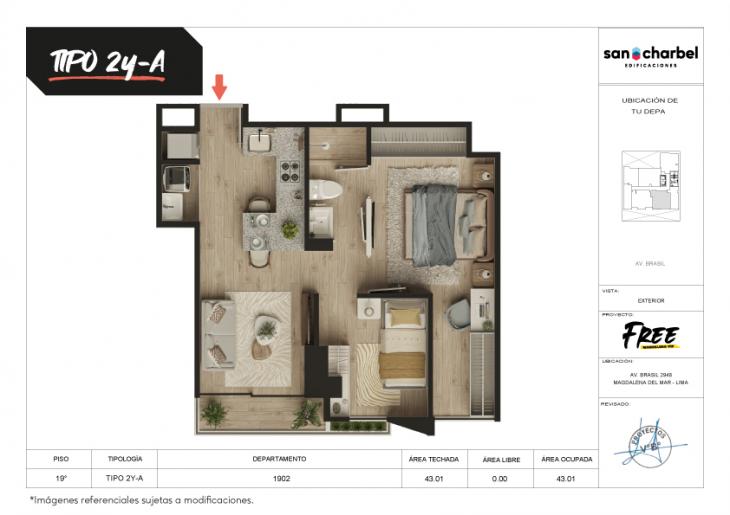 Plano del modelo TIPO 2Y-A del proyecto FREE en Magdalena Del Mar