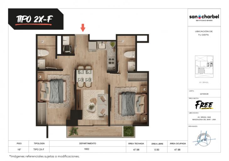 Plano del modelo TIPO 2X-F del proyecto FREE en Magdalena Del Mar