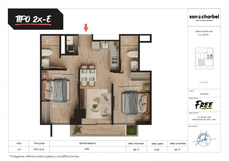 Plano del modelo TIPO 2X-E del proyecto FREE en Magdalena Del Mar