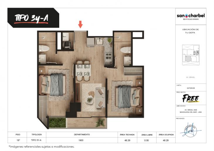 Plano del modelo TIPO 3Y-A del proyecto FREE en Magdalena Del Mar