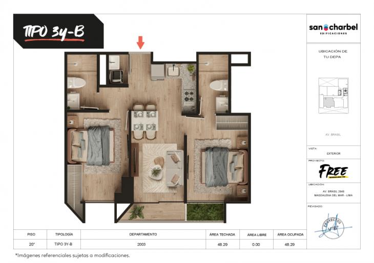 Plano del modelo TIPO 3Y-B del proyecto FREE en Magdalena Del Mar