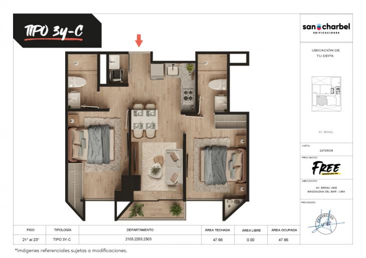 Plano del modelo TIPO 3Y-C del proyecto FREE en Magdalena Del Mar