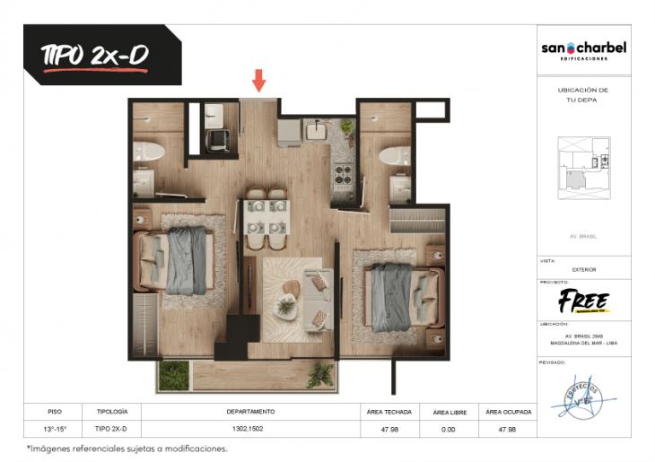 Plano del modelo TIPO 2X-D del proyecto FREE en Magdalena Del Mar