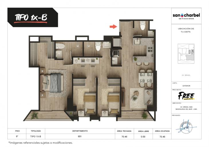 Plano del modelo TIPO 1X-B del proyecto FREE en Magdalena Del Mar