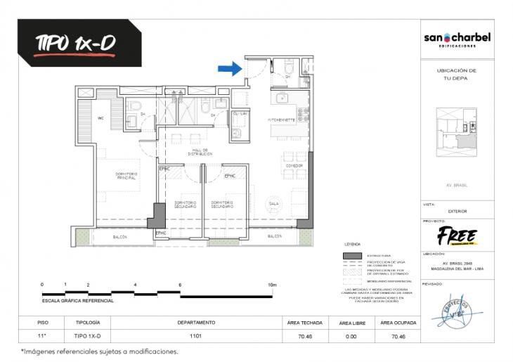 Plano del modelo TIPO 1X-D del proyecto FREE en Magdalena Del Mar