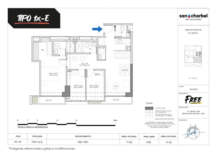 Plano del modelo TIPO 1X-E del proyecto FREE en Magdalena Del Mar