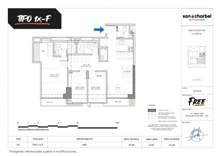 Plano del modelo TIPO 1X-F del proyecto FREE en Magdalena Del Mar
