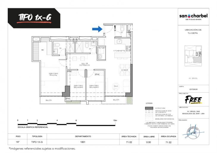 Plano del modelo TIPO 1X-G del proyecto FREE en Magdalena Del Mar