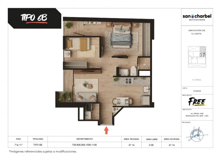Plano del modelo TIPO 6B del proyecto FREE en Magdalena Del Mar