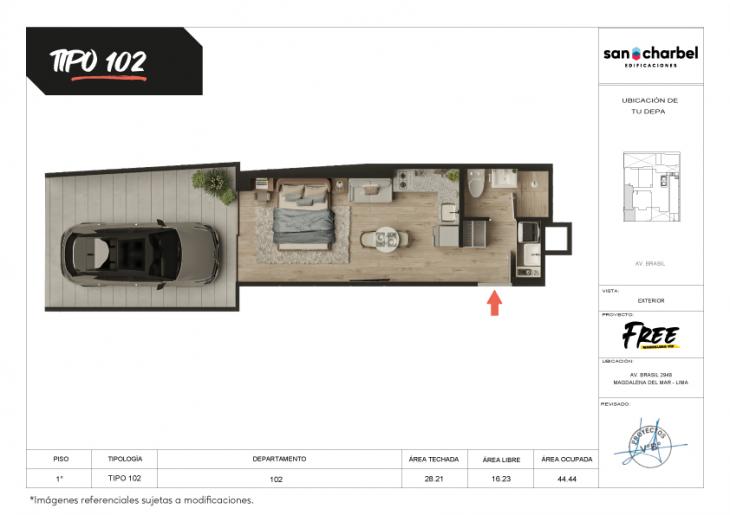 Plano del modelo TIPO 102 del proyecto FREE en Magdalena Del Mar
