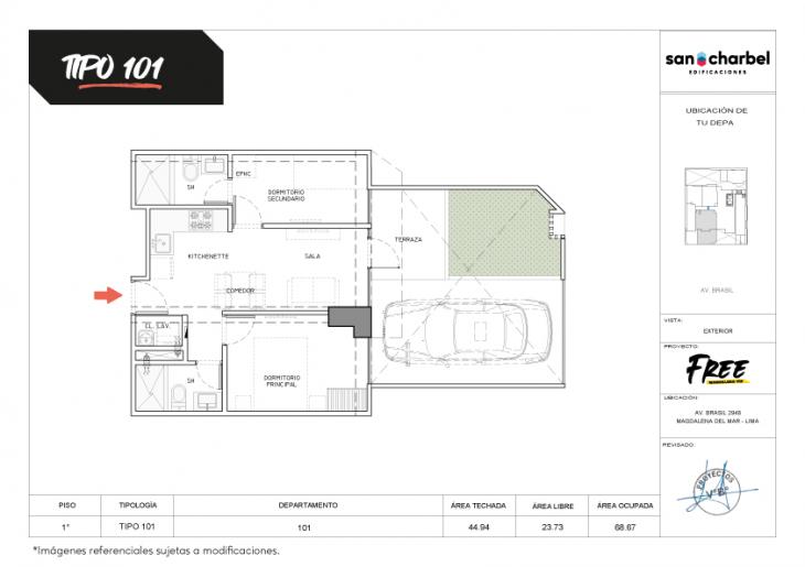 Plano del modelo TIPO 101 del proyecto FREE en Magdalena Del Mar