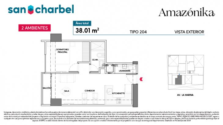 Plano del modelo TIPO 204 del proyecto Amazónika en San Miguel