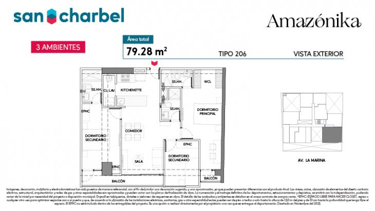 Plano del modelo TIPO 206 del proyecto Amazónika en San Miguel