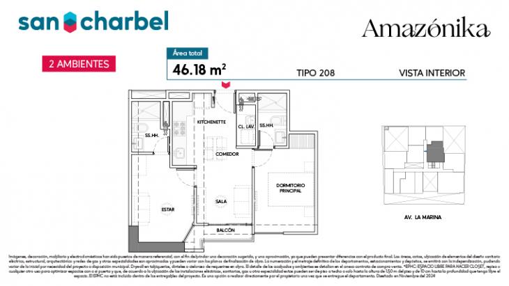 Plano del modelo TIPO 208 del proyecto Amazónika en San Miguel