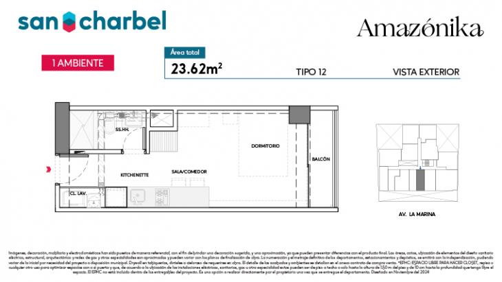 Plano del modelo TIPO 12A del proyecto Amazónika en San Miguel