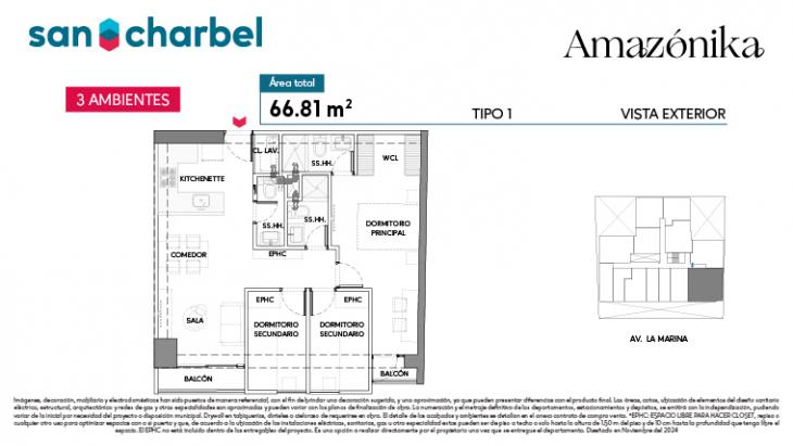 Plano del modelo TIPO 1B del proyecto Amazónika en San Miguel