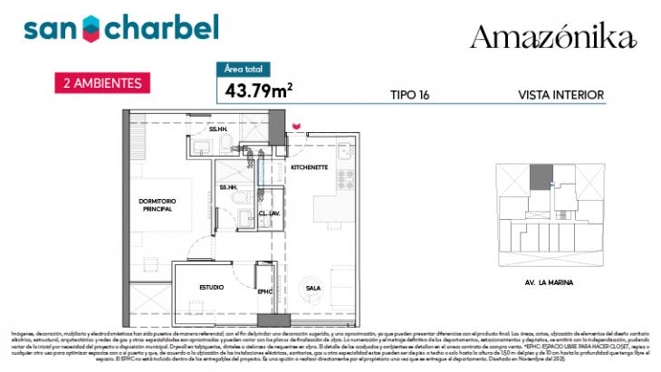 Plano del modelo TIPO 16A del proyecto Amazónika en San Miguel