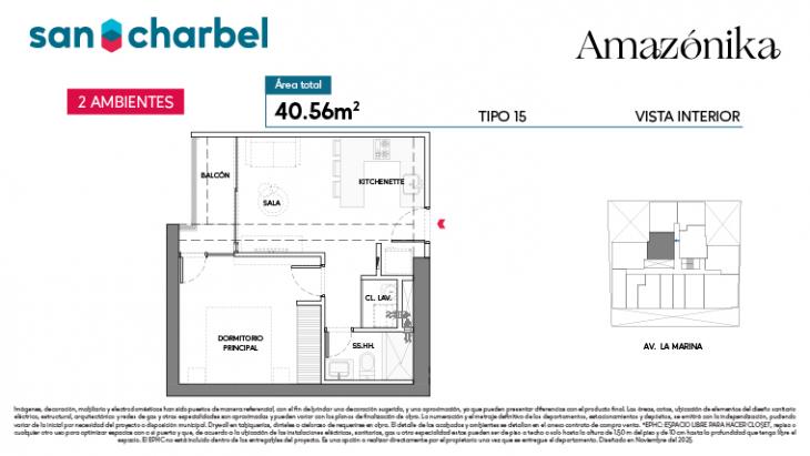 Plano del modelo TIPO 15A del proyecto Amazónika en San Miguel