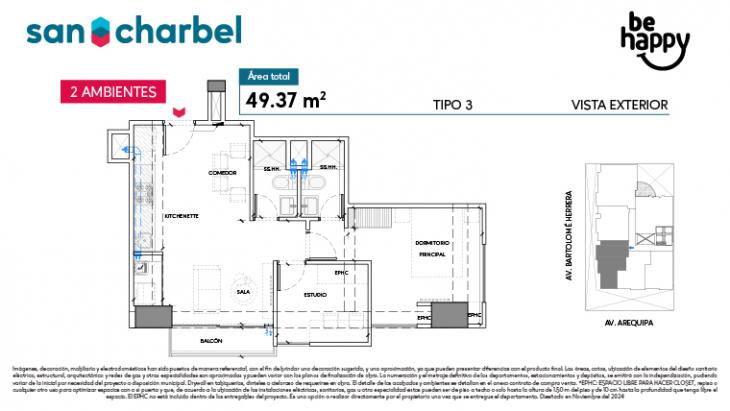Plano del modelo TIPO 3 del proyecto Be Happy en Lince