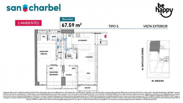 Plano del modelo TIPO 5 del proyecto Be Happy en Lince