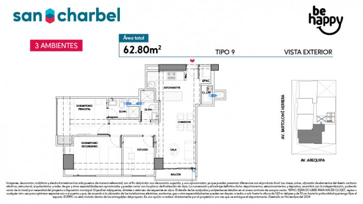 Plano del modelo TIPO 9 del proyecto Be Happy en Lince