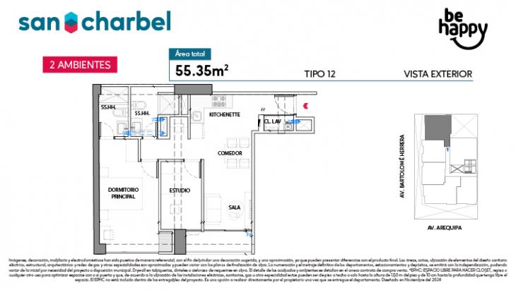 Plano del modelo TIPO 12 del proyecto Be Happy en Lince