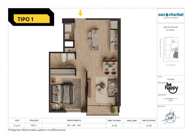 Plano del modelo TIPO 1 del proyecto Be Happy en Lince