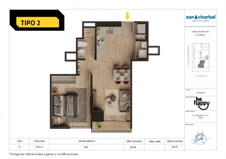 Plano del modelo TIPO 2 del proyecto Be Happy en Lince