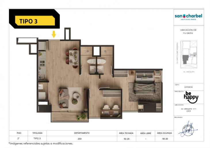 Plano del modelo TIPO 3 del proyecto Be Happy en Lince