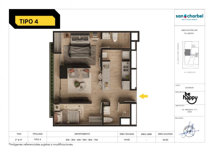 Plano del modelo TIPO 4 del proyecto Be Happy en Lince