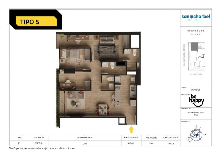 Plano del modelo TIPO 5 del proyecto Be Happy en Lince